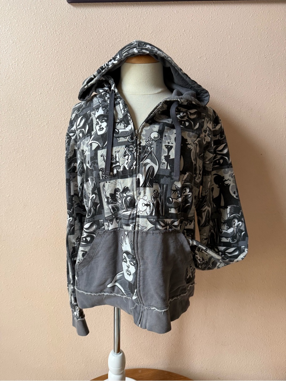 Disney Gray Graphic Zip-Up Hoodie with Villain Motif